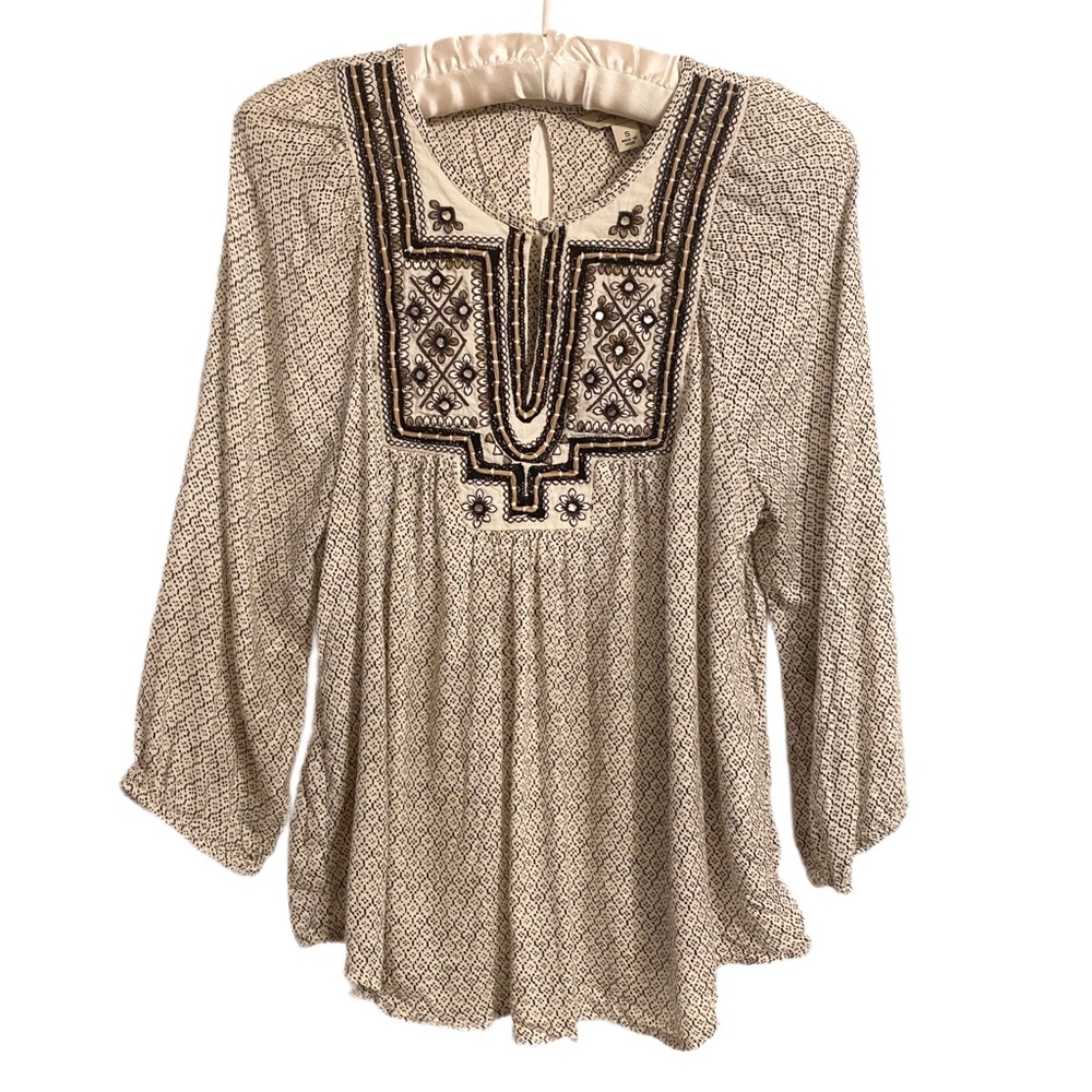 Lucky Brand Boho Embroidered Peasant Blouse Size S